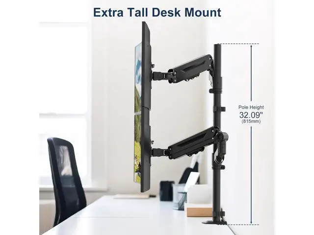 Alt view image 3 of 7 - Stacked Monitor Mount - Extra Tall Vertical Monitors Stand for 17-40 Inch Screen, Fully Adjustable and Hold 26.4 lbs per Arm, VESA 75/100 mm