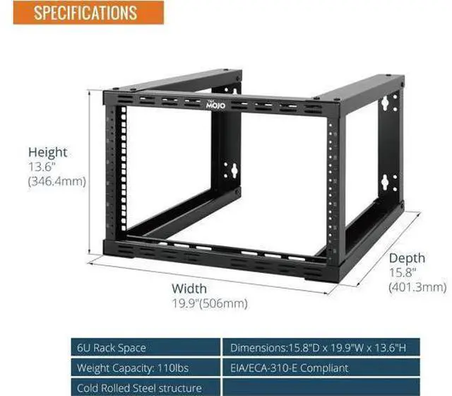 Alt view image 2 of 6 - Tecmojo 6U Fixed Wall Mount Network Rack 15.8inch Depth Open Frame for Server Data/AV/IT/Communication/Computer Equipment/Patch Panel Heavy Duty