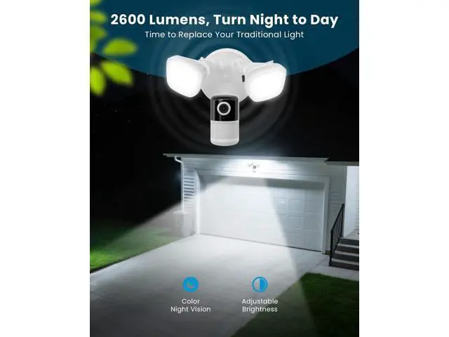 Alt view image 7 of 7 - ieGeek Floodlight Camera, Outdoor Home Security Camera, 2K Wired Flood Light Camera Outdoor with Motion Sensor Cam, 2600 Lumens, Color Night Vision, 110dB Siren, 2 Way Audio, Compatible with Alexa