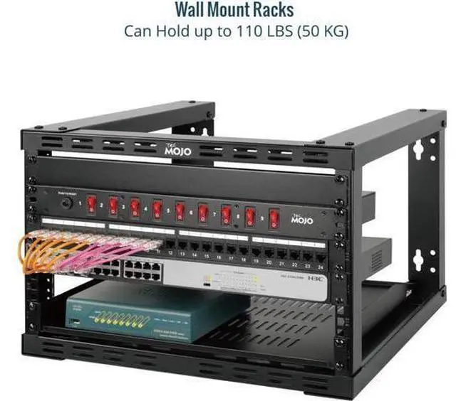 Alt view image 3 of 6 - Tecmojo 6U Fixed Wall Mount Network Rack 15.8inch Depth Open Frame for Server Data/AV/IT/Communication/Computer Equipment/Patch Panel Heavy Duty