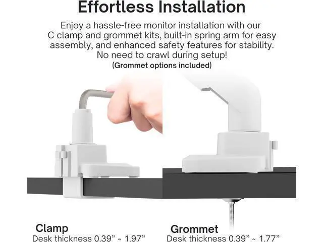 Alt view image 6 of 7 - Pixio PS1S Wave White Single Monitor Arm Stand Desk Mount - Fits up to 32 inches Monitors and up to 19.8lbs. VESA Compatibility and Integrated Cable Management