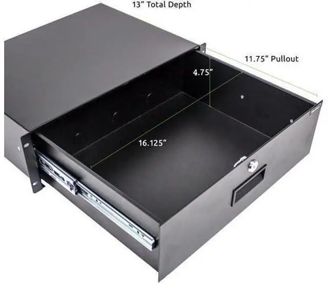Alt view image 2 of 6 - Navepoint Rack Mount Drawer for 19-Inch Server Cabinet Case Or DJ with Lock and Key 3U Black