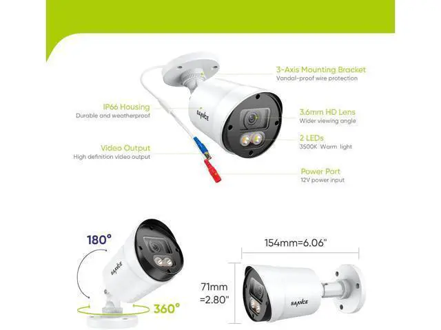 Alt view image 5 of 7 - SANNCE Full Color Night Vision Security Camera, 4pcs 1080P TVI Wired CCTV Surveillance Camera for Home, Indoor Outdoor Use, Built-in 3500K Smart Warm Spotlight LED, 4 Cameras with Adapter & Cables