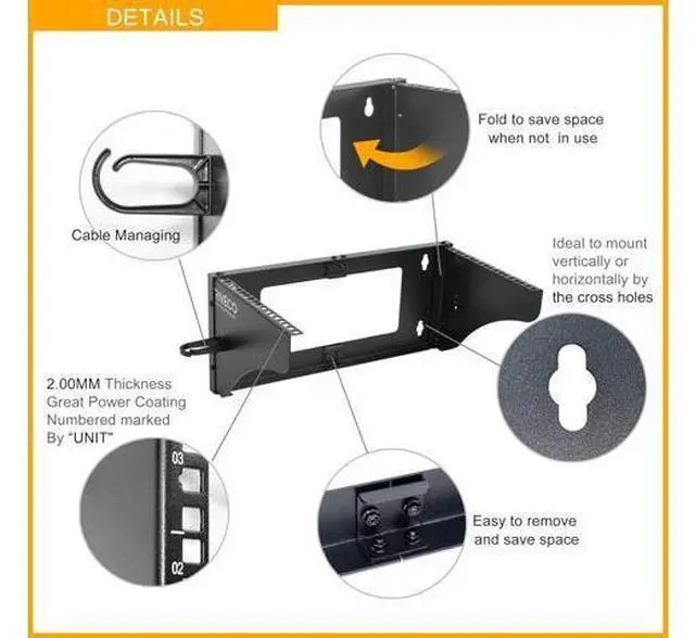 Alt view image 3 of 7 - RIVECO 3U Wall Mount Rack for Network Reinforced Heavy Load 66LBS Small Server Racks Vertical & Horizontal Mounting for 19 inches IT & Studio Equipment.