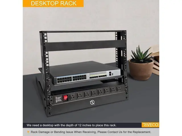 Alt view image 4 of 5 - RIVECO 8U Desktop Rack for Network & Audio, 19 Inch 2 Post Open Frame Cabinet with Reinforced Beam, Free Standing Tabletop Racks for IT Server Music Recording Studio AV Equipment