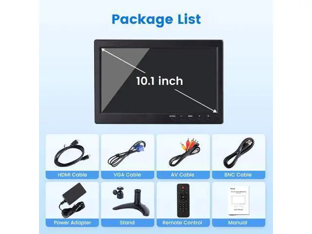 Alt view image 6 of 7 - Eyoyo 10.1 inch Security Monitor 1366x768 Resolution, Small HDMI Monitor Supporting HDMI VGA AV BNC USB Input, Small Screen with Built-in Speakers for PC CCTV Camera NVR(EM101AD)