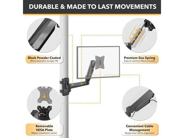 Alt view image 7 of 7 - CondoMounts CLMMMAB2022 Full Motion Pillar Monitor Mount | WorkBench Monitor Mount | Pallet Rack | NO Drill | GAS Spring Arm with VESA Plate | Pillar Mount | Holds 18lbs | Up to 32-in. Monitor | Black