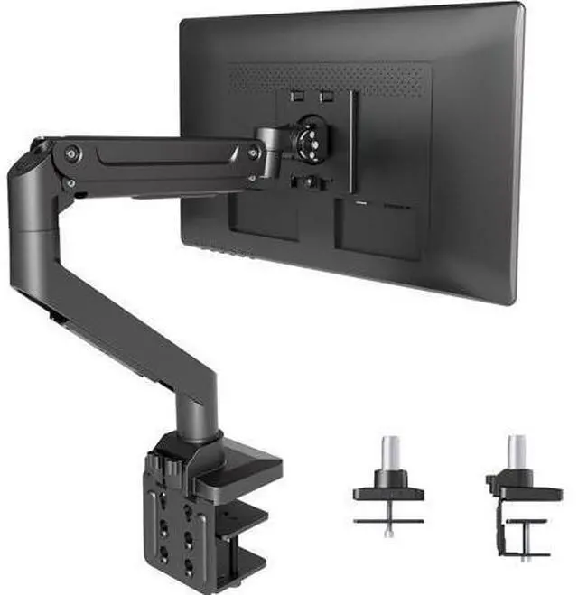 Main image of Claiks Single Monitor Mount for Max 49 inch Screens Stand up to Max 44 lbs, Ergonomic Gas Spring Heavy-Duty Adjustable Monitor Arm, with Clamp and Grommet Base, VESA Mounting Holes 75&100mm, Black