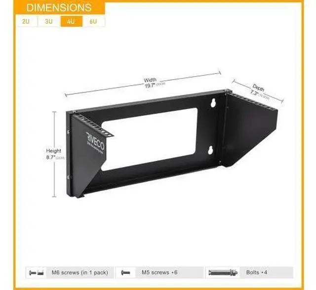 Alt view image 4 of 6 - RIVECO 4U Wall Mount Rack for Network. Reinforced Heavy Load 66-99 LBS Small Server Racks Vertical & Horizontal Mounting for 19 inches IT & Studio Equipment.