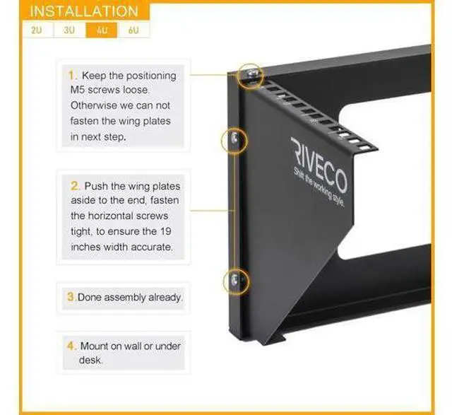 Alt view image 5 of 6 - RIVECO 4U Wall Mount Rack for Network. Reinforced Heavy Load 66-99 LBS Small Server Racks Vertical & Horizontal Mounting for 19 inches IT & Studio Equipment.