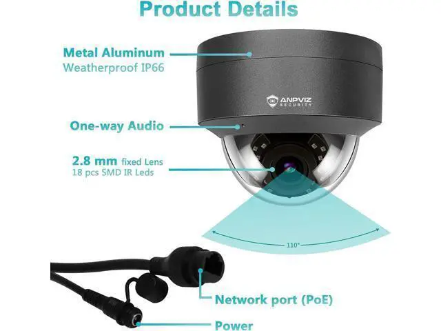 Alt view image 4 of 7 - Anpviz 5MP PoE Camera, Outdoor Vandal Dome Security PoE IP Camera with Audio, 98ft Night Vision, H.265, 24/7 Recording Waterproof IP66 Indoor, Wide Angle 2.8mm (Grey), NDAA Compliant (U Series)