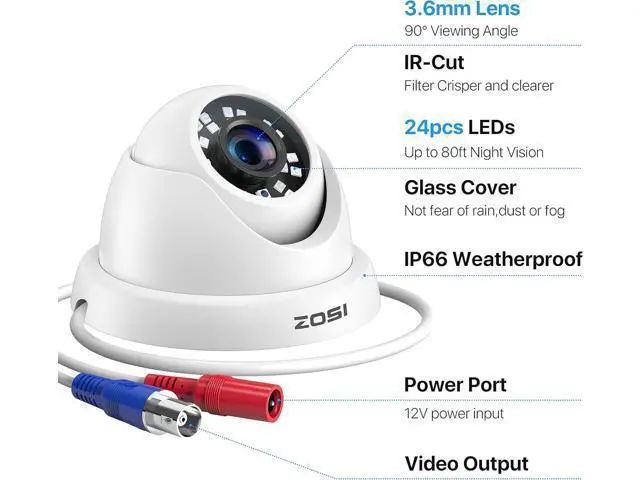 Alt view image 2 of 7 - ZOSI 4 Pack 2MP 1080p HD-TVI Home Security Camera Outdoor Indoor 1920TVL, 24PCS LEDs, 80ft Night Vision, 90°View Angle, Weatherproof Surveillance CCTV Dome Camera