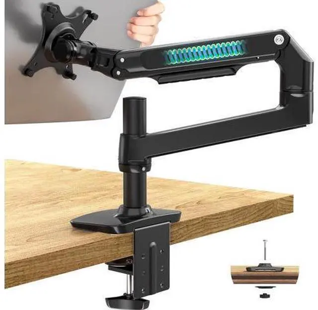 Main image of Single Monitor Arm Desk Mount, Holds Screens up to 40 Inches and 25 lbs, Fully Adjustable Vesa Monitor Mount with C-Clamp and Grommet Base, Aluminum, Black