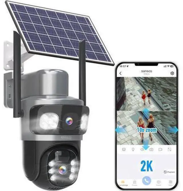 Main image of SANSCO 2K 4MP Dual-Lens Solar Security Camera Wireless Outdoor, Battery Powered PTZ Camera for Home Security, Color Night Vision, 2-Way Audio, PIR Motion Detection, Humanoid Auto Tracking