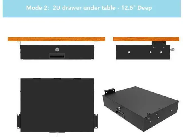 Alt view image 3 of 7 - 2U Server Cabinet Case 19 Inch Rack Mount Lockable Drawer with Key, 12.6 Inch Depth (2U)