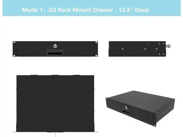 Alt view image 2 of 7 - 2U Server Cabinet Case 19 Inch Rack Mount Lockable Drawer with Key, 12.6 Inch Depth (2U)