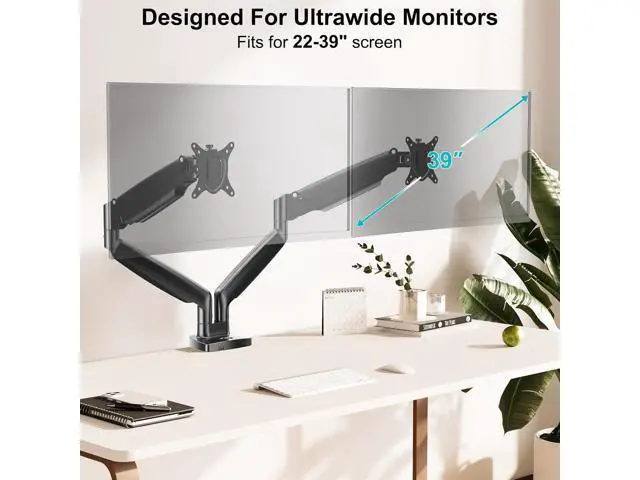 Alt view image 3 of 7 - MOUNT PRO Dual Monitor Desk Mount fits 22 to 39 Ultrawide Computer Screen, Holds up to 30.9lbs Each, Fully Adjustable Long Monitor Arm for Two Monitors, Gas Spring Monitor Stand, 100x100 VESA Mount