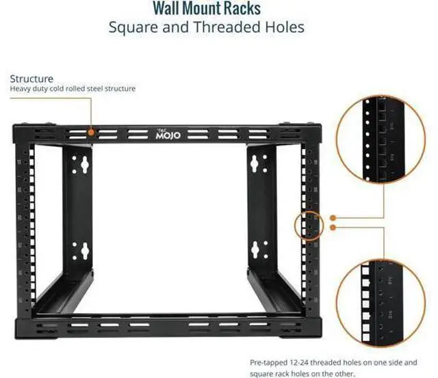 Alt view image 4 of 6 - Tecmojo 6U Fixed Wall Mount Network Rack 15.8inch Depth Open Frame for Server Data/AV/IT/Communication/Computer Equipment/Patch Panel Heavy Duty