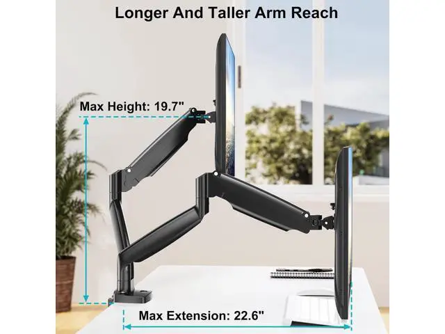 Alt view image 7 of 7 - MOUNT PRO Dual Monitor Desk Mount fits 22 to 39 Ultrawide Computer Screen, Holds up to 30.9lbs Each, Fully Adjustable Long Monitor Arm for Two Monitors, Gas Spring Monitor Stand, 100x100 VESA Mount