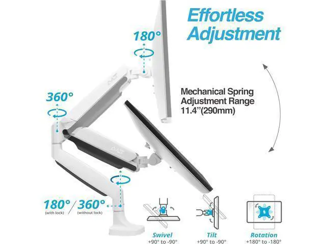 Alt view image 3 of 6 - AVLT Single 17"-45" Monitor Arm Desk Mount Premium Mechanical Spring fits One Flat/Curved/Ultrawide Monitor Full Motion Height Swivel Tilt Rotation Adjustable, White