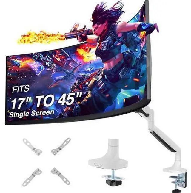 Main image of AVLT Single 17"-45" Monitor Arm Desk Mount Premium Mechanical Spring fits One Flat/Curved/Ultrawide Monitor Full Motion Height Swivel Tilt Rotation Adjustable, White