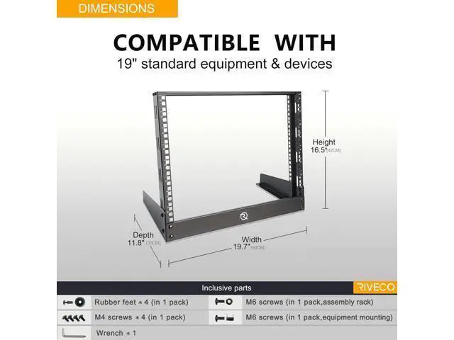 Alt view image 3 of 5 - RIVECO 8U Desktop Rack for Network & Audio, 19 Inch 2 Post Open Frame Cabinet with Reinforced Beam, Free Standing Tabletop Racks for IT Server Music Recording Studio AV Equipment