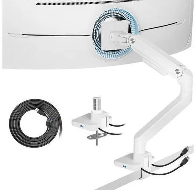Main image of ARES WING Ultrawide Monitor Arms White with USB A/C, Heavy Duty Monitor Arm for 17 to 49 inch Screen, Holds 44 lbs, Adjustable Gas Spring Desk Mount with Clamp and Grommet Base