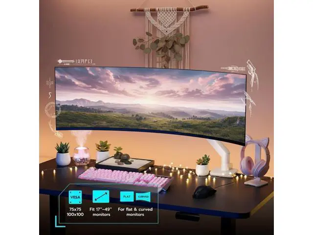 Alt view image 2 of 7 - ARES WING Ultrawide Monitor Arms White with USB A/C, Heavy Duty Monitor Arm for 17 to 49 inch Screen, Holds 44 lbs, Adjustable Gas Spring Desk Mount with Clamp and Grommet Base