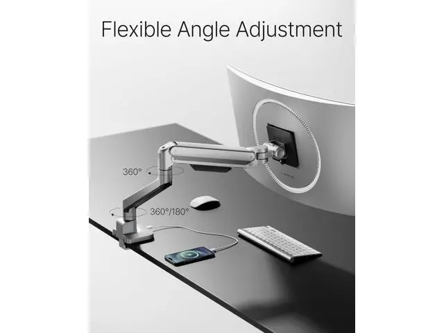 Alt view image 5 of 7 - monTEK Deluxe Monitor Arm with USB A/C up to 40 Inch Holds 26.4 lbs Curved Screens Aluminum Fully Motion Single Monitor Stand with Clamp/Grommet, Quick Release Plate,75/100mm VESA,MA1008UCSL