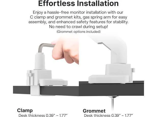 Alt view image 6 of 7 - Pixio PS2S White Ultrawide Heavy-Duty Premium Single Monitor Arm Stand Desk Mount - Fits up to 49 inches Monitors, Weights up to 39lbs Flat / 31lbs Curved, Compatible with VESA 75x75 100x100mm