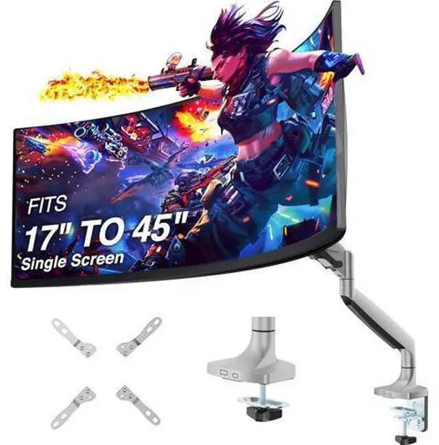 Main image of AVLT Single 17"-45" Monitor Arm Desk Mount Premium Mechanical Spring fits One Flat/Curved/Ultrawide Monitor Full Motion Height Swivel Tilt Rotation Adjustable, Gray