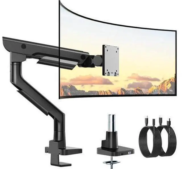 Main image of monTEK Sleek Aluminum Monitor Arm for 1757 Ultrawide Screens up to 59.4 lbs, USB 3.0 A/C, Heavy Duty Single Monitor Arm Desk Mount, Pneumatic Lift, Quick-Release Plate, Clamp/Grommet, VESA 100x100
