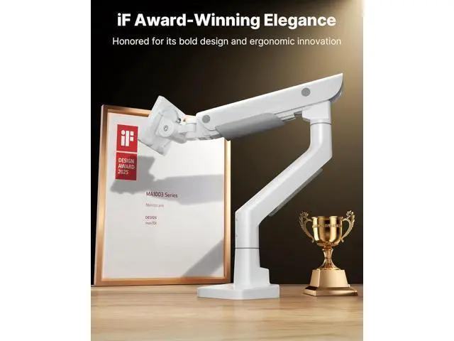 Alt view image 2 of 7 - monTEK Sleek Aluminum Monitor Arm for 1757 Ultrawide Screens up to 59.4 lbs, USB 3.0 A/C, Heavy Duty Single Monitor Arm Desk Mount, Pneumatic Lift, Quick-Release Plate, Clamp/Grommet, VESA 100x100