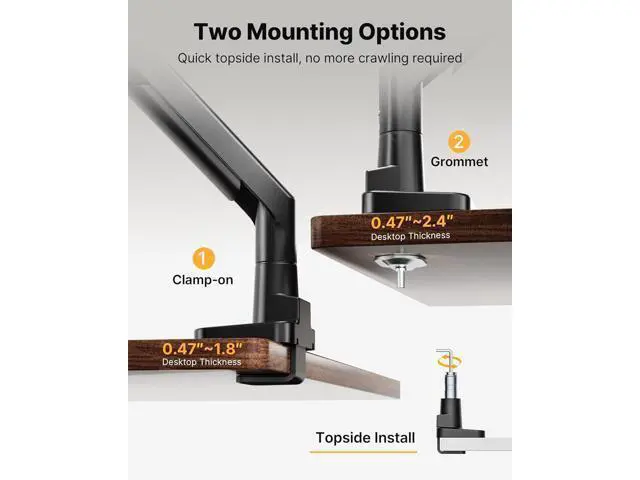 Alt view image 7 of 7 - monTEK Sleek Aluminum Monitor Arm for 1757 Ultrawide Screens up to 59.4 lbs, USB 3.0 A/C, Heavy Duty Single Monitor Arm Desk Mount, Pneumatic Lift, Quick-Release Plate, Clamp/Grommet, VESA 100x100