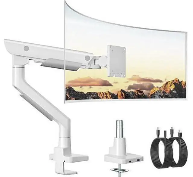 Main image of monTEK Sleek Aluminum Monitor Arm for 1757 Ultrawide Screens up to 59.4 lbs, USB 3.0 A/C, Heavy Duty Single Monitor Arm Desk Mount, Pneumatic Lift, Quick-Release Plate, Clamp/Grommet, VESA 100x100
