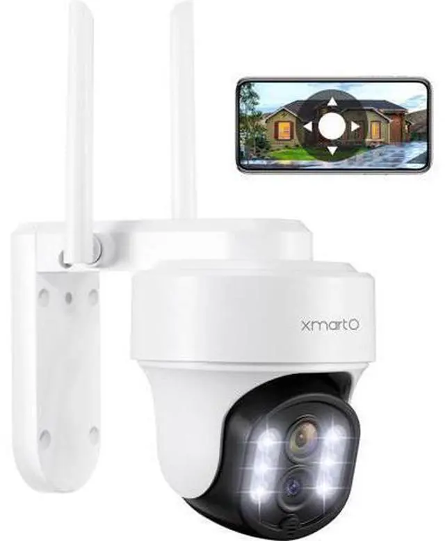 Main image of xmartO Auto-Track Security Camera Outdoor Wireless, 3MP WiFi PTZ Security Camera AC Powered, Auto Floodlight, Color Night Vision, Motion Detection MSG and Siren, SD Card and Cloud Storage