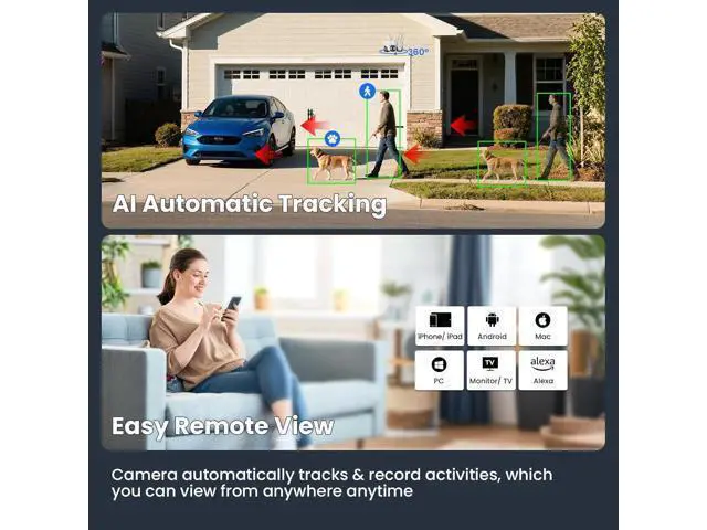 Alt view image 5 of 7 - xmartO Auto-Track Security Camera Outdoor Wireless, 3MP WiFi PTZ Security Camera AC Powered, Auto Floodlight, Color Night Vision, Motion Detection MSG and Siren, SD Card and Cloud Storage