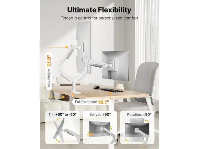 Alt view image 5 of 7 - monTEK Sleek Aluminum Monitor Arm for 1757 Ultrawide Screens up to 59.4 lbs, USB 3.0 A/C, Heavy Duty Single Monitor Arm Desk Mount, Pneumatic Lift, Quick-Release Plate, Clamp/Grommet, VESA 100x100