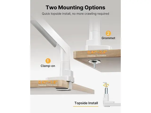 Alt view image 7 of 7 - monTEK Sleek Aluminum Monitor Arm for 1757 Ultrawide Screens up to 59.4 lbs, USB 3.0 A/C, Heavy Duty Single Monitor Arm Desk Mount, Pneumatic Lift, Quick-Release Plate, Clamp/Grommet, VESA 100x100