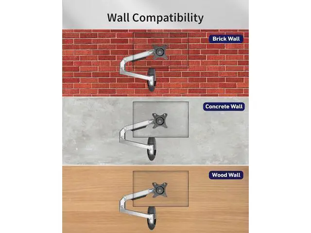 Alt view image 6 of 7 - Monitor Wall Mount for Flat or Curved Screens up to 38" Within 25 lbs, Full Motion Adjustable Monitor Arm Wall Mount with Cable Management, VESA 75x75/100x100mm, Silver