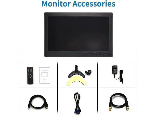 Alt view image 7 of 7 - 10.1 inch Security Monitor & Displays, 1024 * 600 Resolution, HD/BNC/AV/VGA/USB Input, Built-in Dual Speakers Portable LCD Monitor, Suitable for Game CCTV PC DVD DSLR