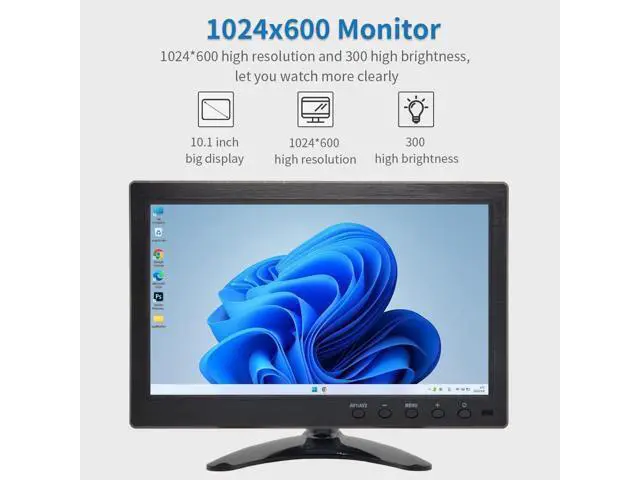 Alt view image 2 of 7 - 10.1 inch Security Monitor & Displays, 1024 * 600 Resolution, HD/BNC/AV/VGA/USB Input, Built-in Dual Speakers Portable LCD Monitor, Suitable for Game CCTV PC DVD DSLR