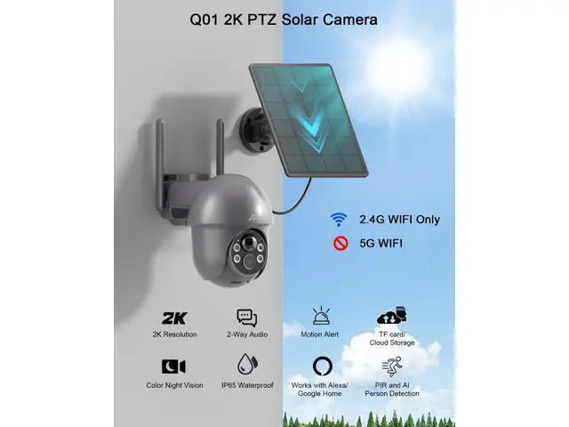 Alt view image 3 of 7 - ANRAN Security Camera Wireless Outdoor with 360° View, 2K Solar Outdoor Camera with Smart Siren, Spotlights, Color Night Vision, PIR Human Detection, Pan Tilt Control, 2-Way Talk, IP65, Q1 Grey