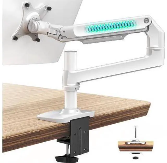 Main image of Single Monitor Arm Desk Mount, Holds Screens up to 40 Inches and 25 lbs, Fully Adjustable Vesa Monitor Mount with C-Clamp and Grommet Base, Aluminum, White