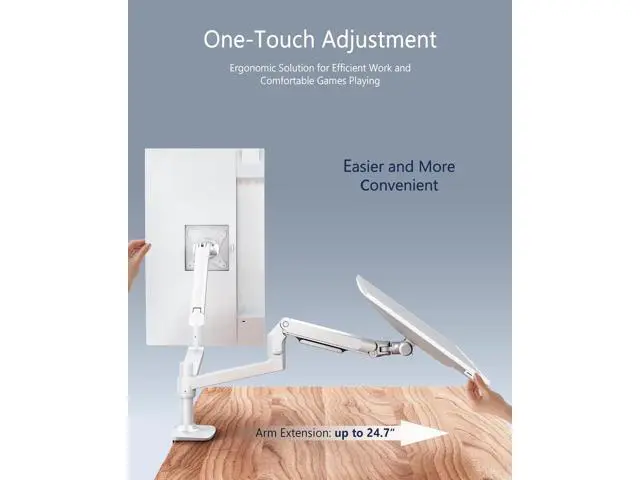 Alt view image 3 of 7 - Single Monitor Arm Desk Mount, Holds Screens up to 40 Inches and 25 lbs, Fully Adjustable Vesa Monitor Mount with C-Clamp and Grommet Base, Aluminum, White