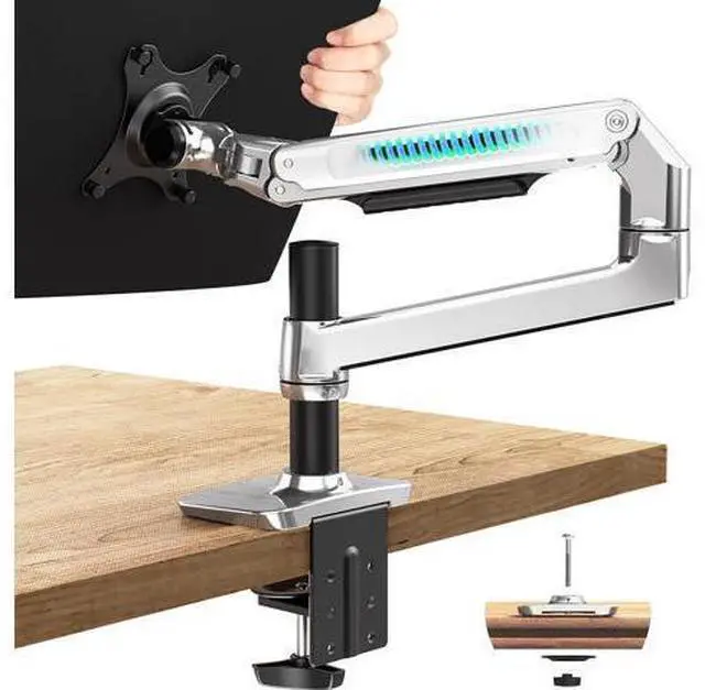 Main image of Single Monitor Arm Desk Mount, Holds Screens up to 40 Inches and 25 lbs, Fully Adjustable Vesa Monitor Mount with C-Clamp and Grommet Base, Aluminum, Silver