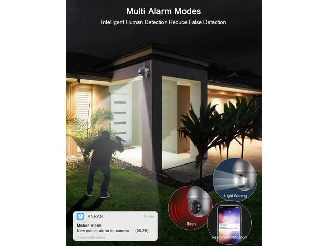 Alt view image 6 of 7 - ANRAN Security Camera Wireless Outdoor with 360° View, 2K Solar Outdoor Camera with Smart Siren, Spotlights, Color Night Vision, PIR Human Detection, Pan Tilt Control, 2-Way Talk, IP65, Q1 Grey
