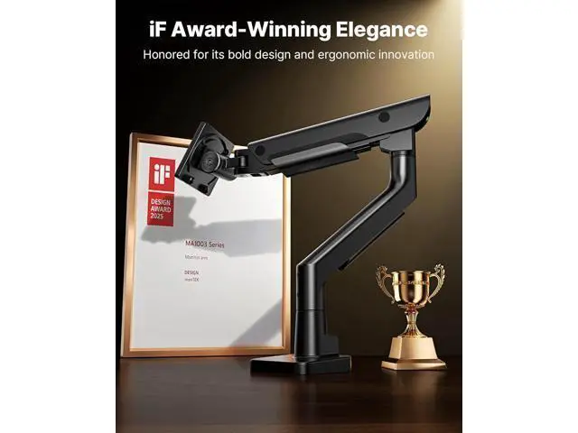 Alt view image 2 of 7 - monTEK Sleek Aluminum Monitor Arm for 1757 Ultrawide Screens up to 59.4 lbs, USB 3.0 A/C, Heavy Duty Single Monitor Arm Desk Mount, Pneumatic Lift, Quick-Release Plate, Clamp/Grommet, VESA 100x100