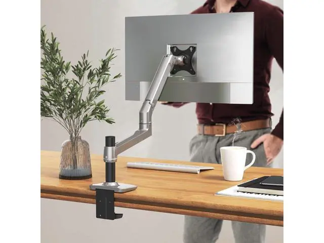 Alt view image 7 of 7 - Single Monitor Arm Desk Mount, Holds Screens up to 40 Inches and 25 lbs, Fully Adjustable Vesa Monitor Mount with C-Clamp and Grommet Base, Aluminum, Silver