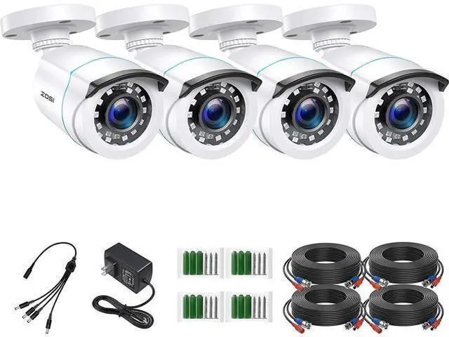 Main image of ZOSI 4 x 2MP 1080p HD-TVI Home Security Camera Outdoor Indoor 1920TVL,24PCS LEDs,80ft Night Vision, 90°View Angle, Weatherproof Outside Surveillance CCTV Bullet Camera